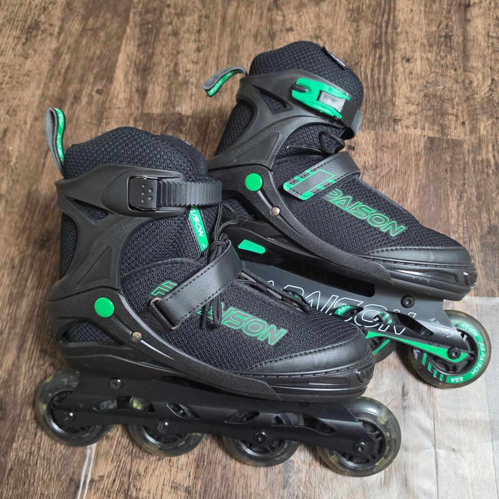 PAPAISON Inline Skates Adult XL Black Green Adjustable ABEC-7 Roller Blades